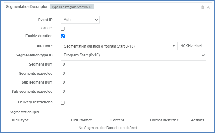 Adding a segmentation descriptor